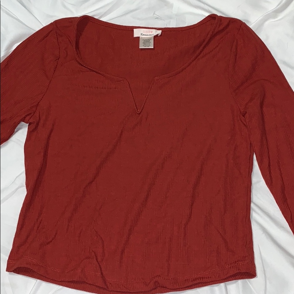 Dark orange/red long sleeve rubbed top